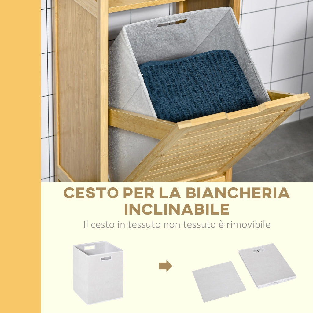 Mobile Bagno con Cestino ¨C Minimal ¨C MDF e Bamb¨´ 40x30x86.5cm