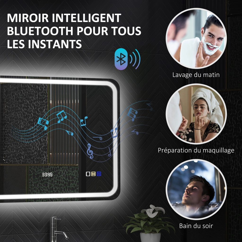 Specchio da Bagno con Bluetooth e Illuminazione LED ¨C Minimal ¨C Argento 50x70 cm
