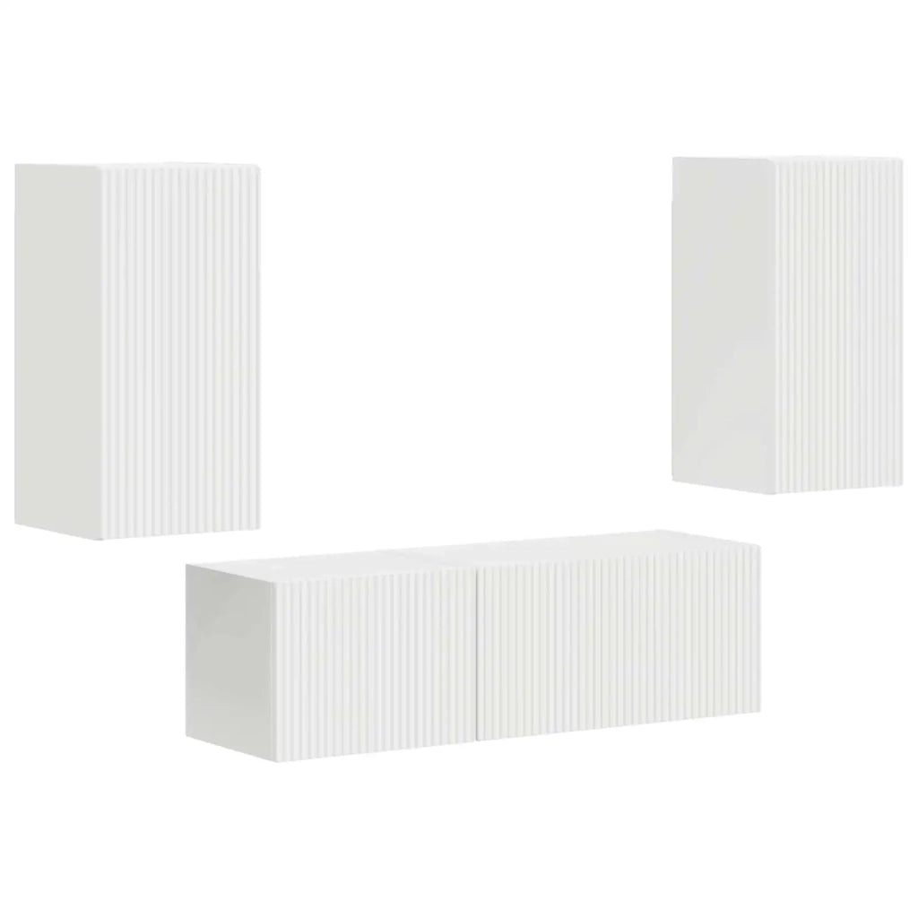 Set di Mobiletto da TV a Parete 4 pcs Bianco Legno multistrato