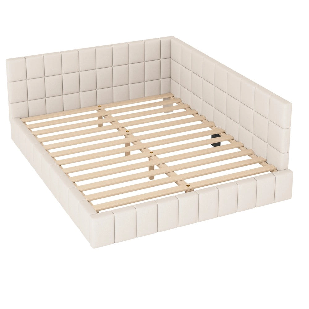 Letto Imbottito con Rete a Doghe ¨C MINIMAL ¨C Velluto Beige 160x200