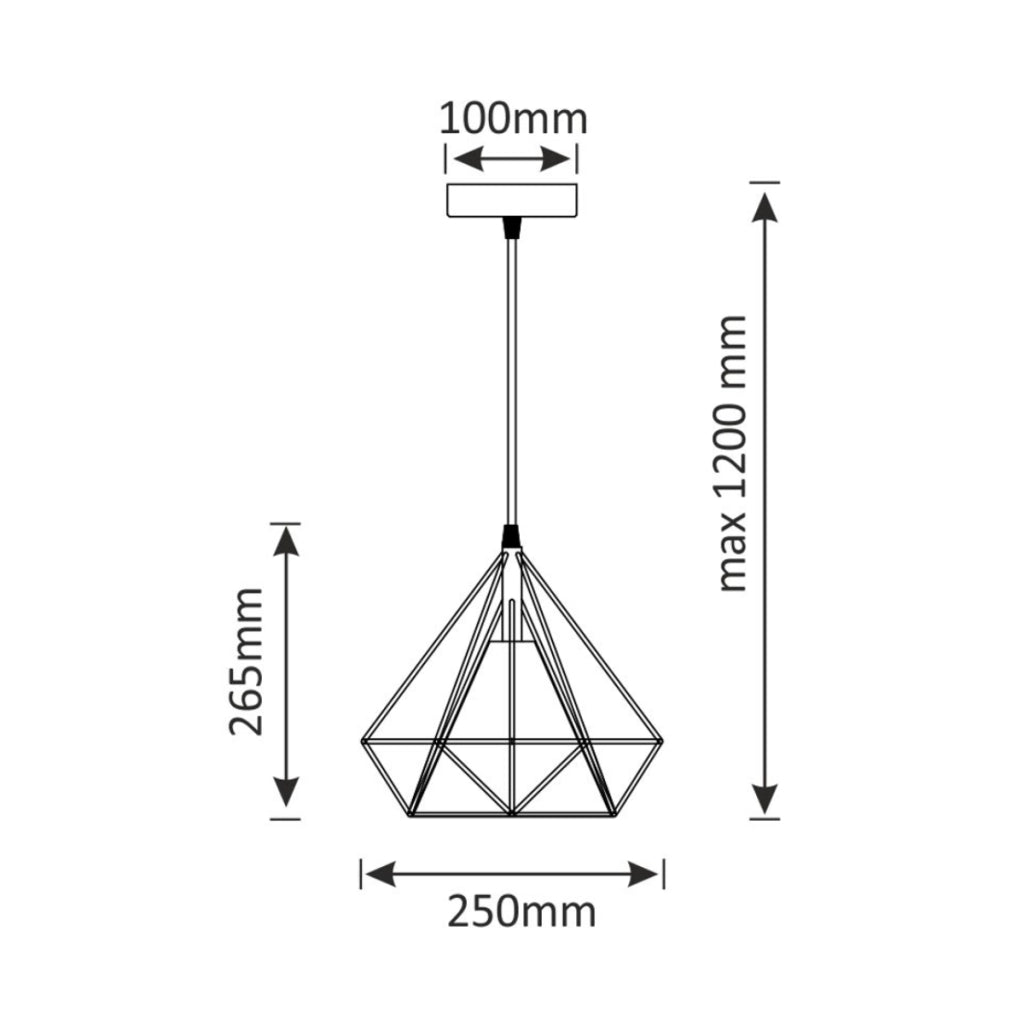 Lampada a sospensione Polux Broxton E27 corda nera 120cm