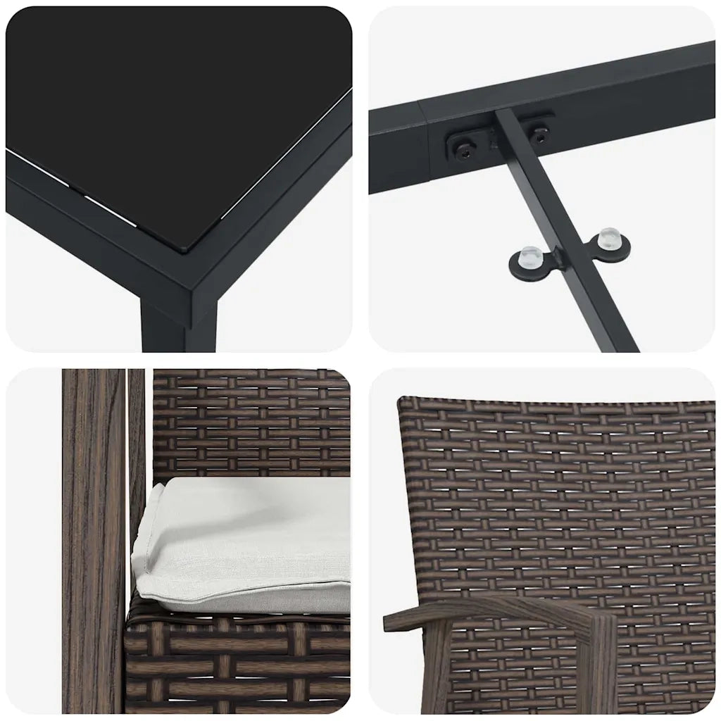 Set da Pranzo per Giardino 5 pcs Marrone e Nero Rattan in PE 3379060
