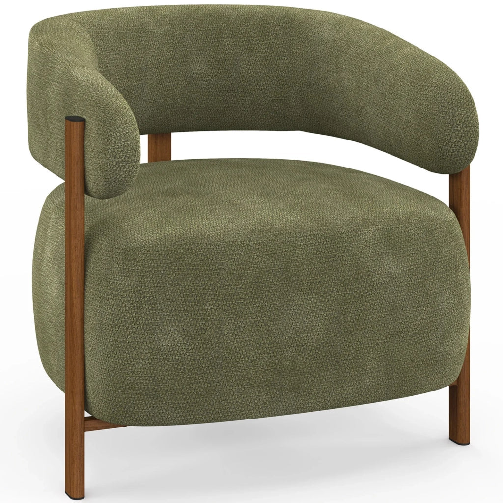 IDMarket - Poltrona ALBERT in tessuto di ciniglia verde con gambe in legno scuro