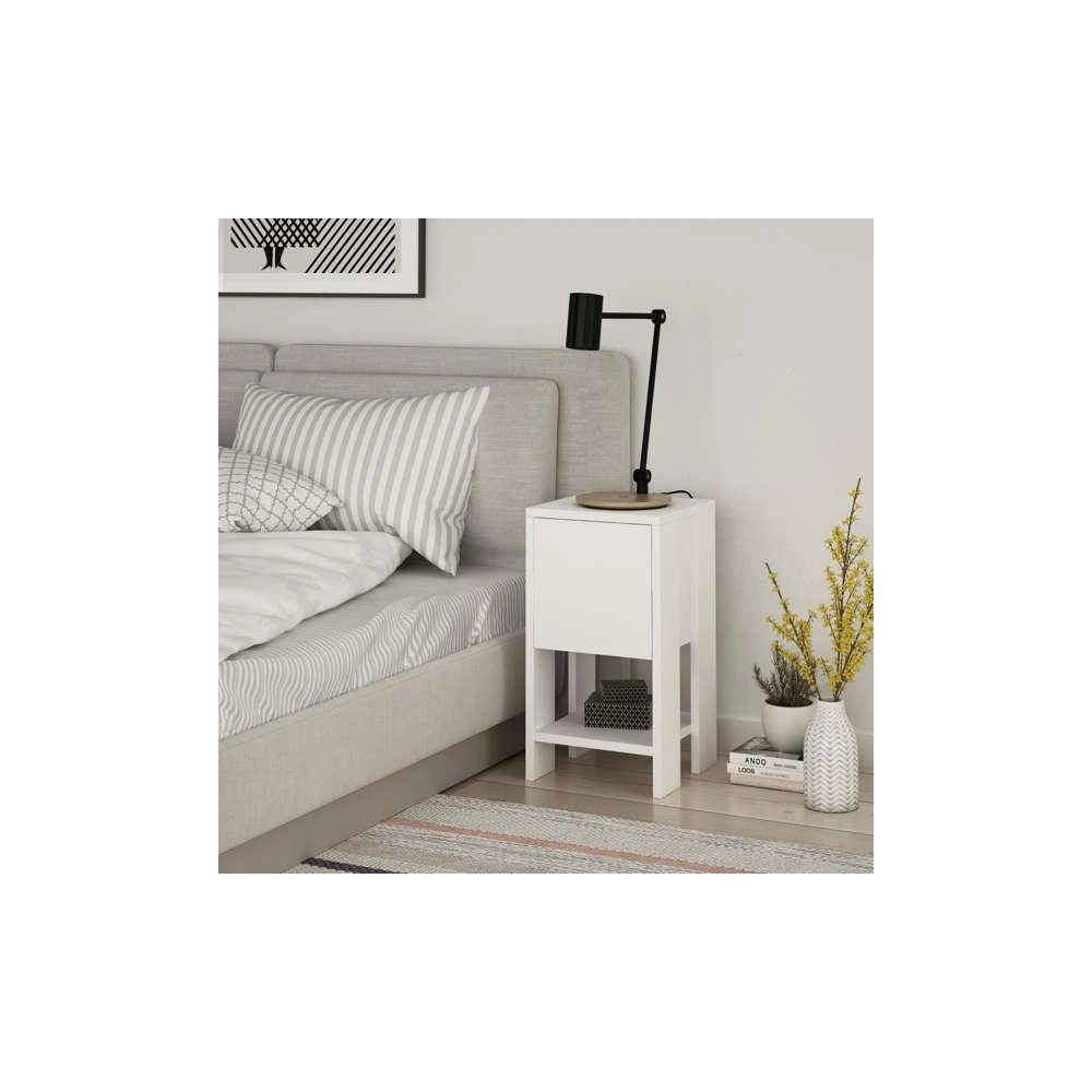 Comodino Ema anta ribalta 30x30x55h colore bianco