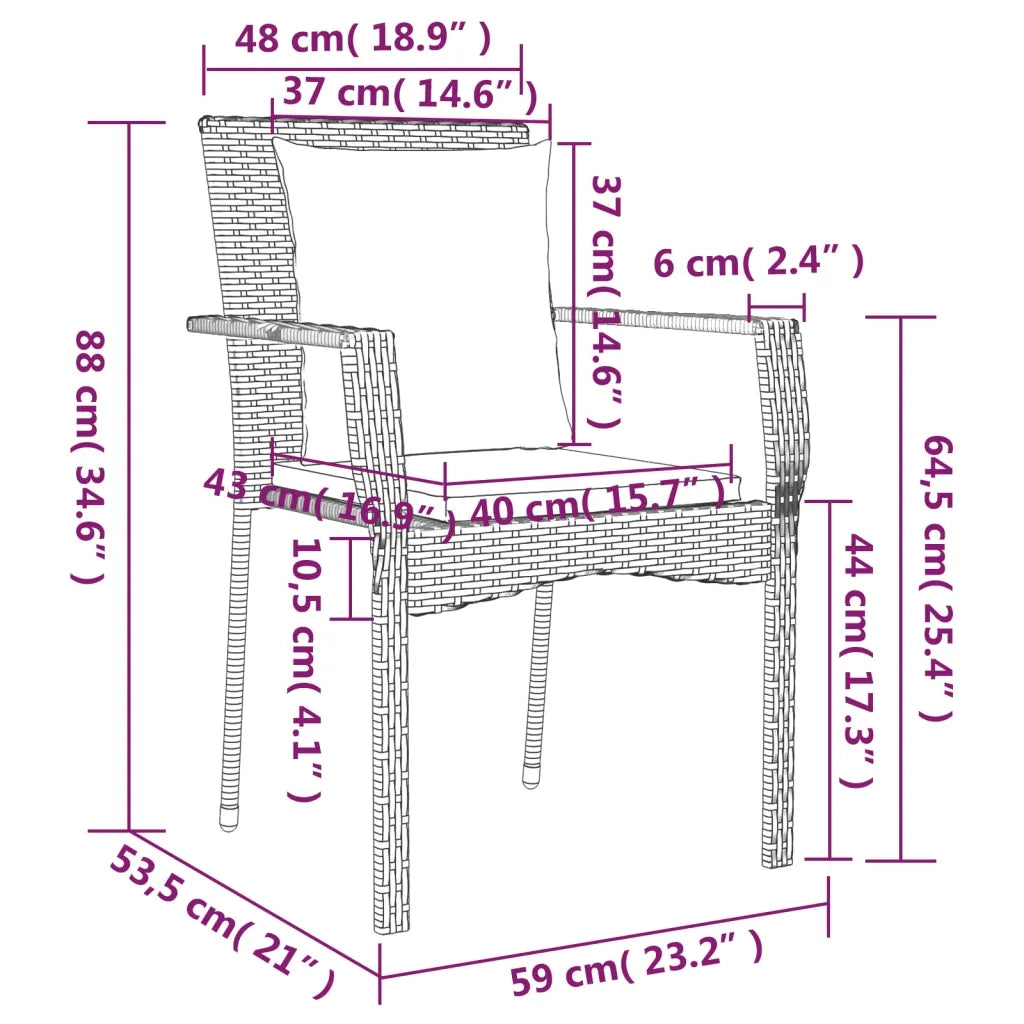 Set da Pranzo Giardino 5pz Nero e Grigio con Cuscini Polyrattan 3185103