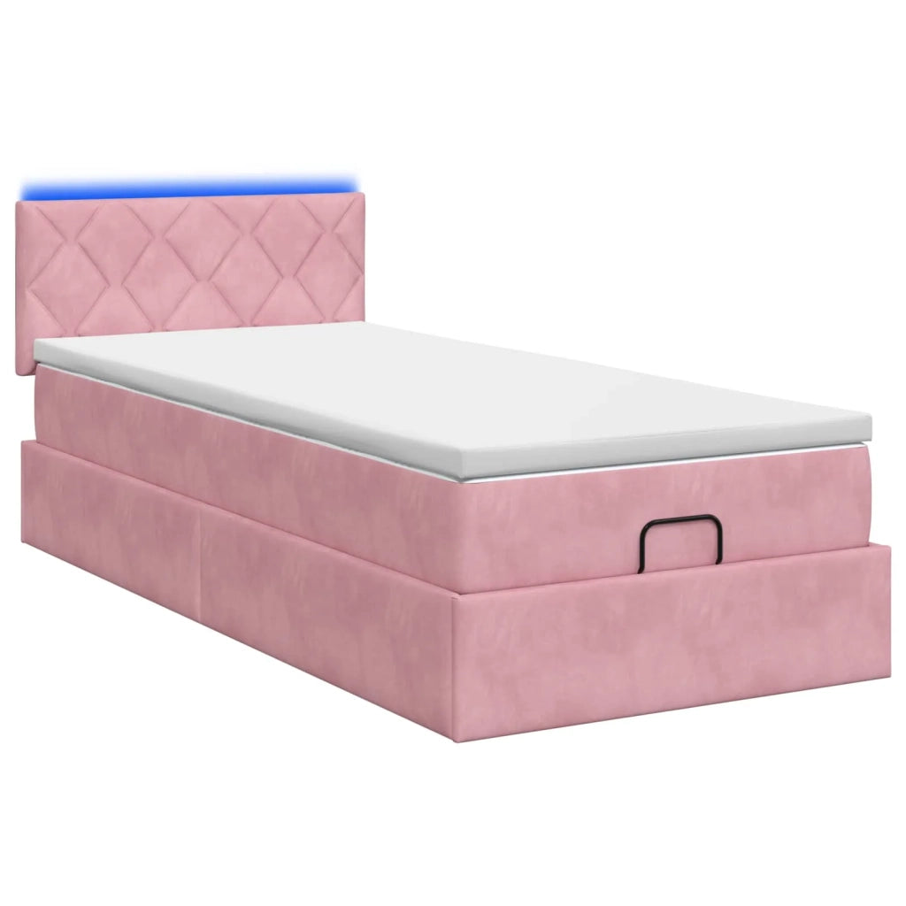 Letto Ottomano con Materasso e LED Rosa 80 x 200 cm Velluto 3457178