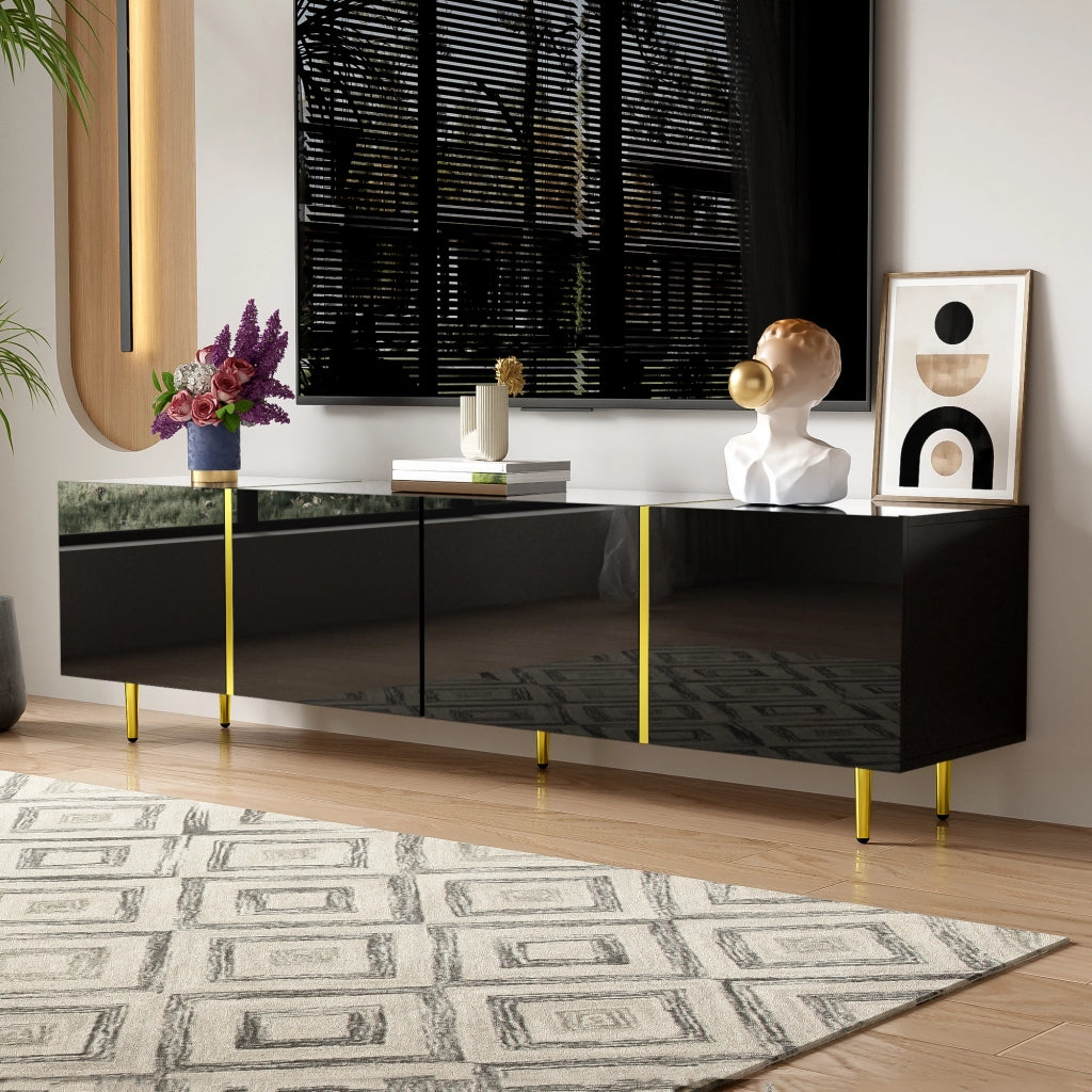 Cassettiera per TV nera lucida in MDF lunghezza 170 cm