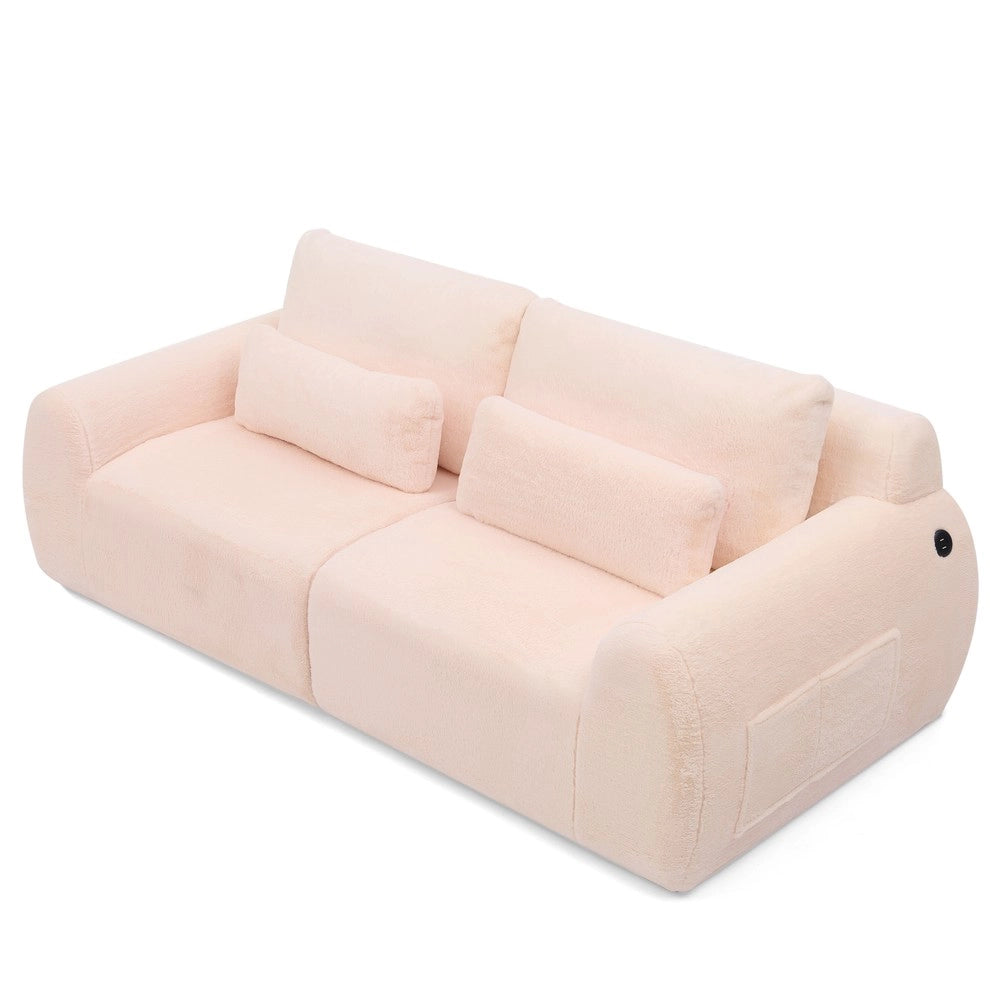 Divano 2 posti - Zephmum- Peluche morbido, USB, tasca laterale