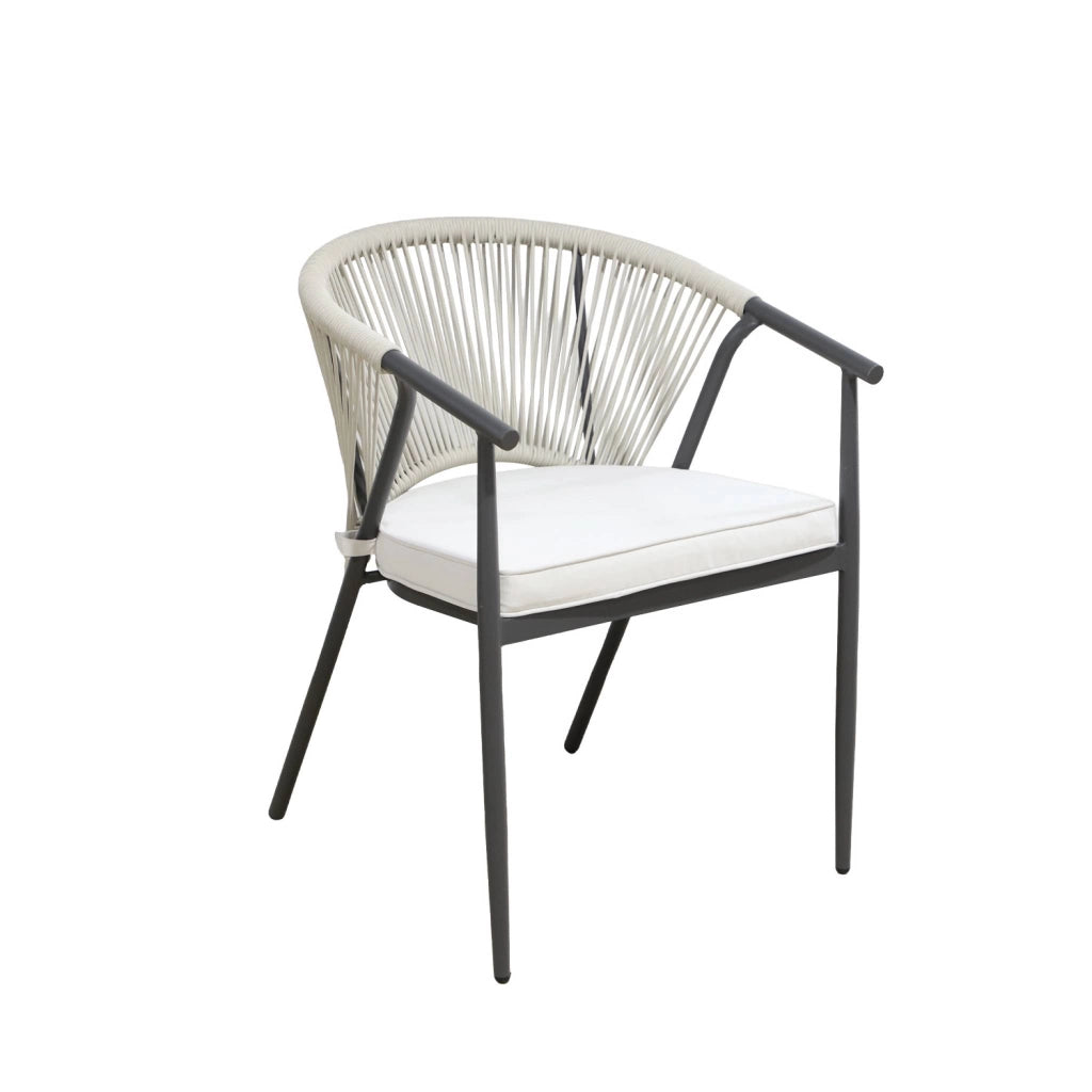 Set 2 sedie da giardino impilabili in acciaio e corde, beige