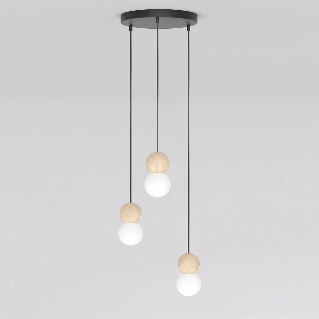Lampadario LED LOOP nero/bianco legno vetro Emibig