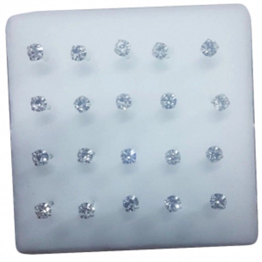 Trade Shop - 3 Piercing Orecchini Naso 3 Mm Brillantino Bianco Brillantini Argento Orecchino -