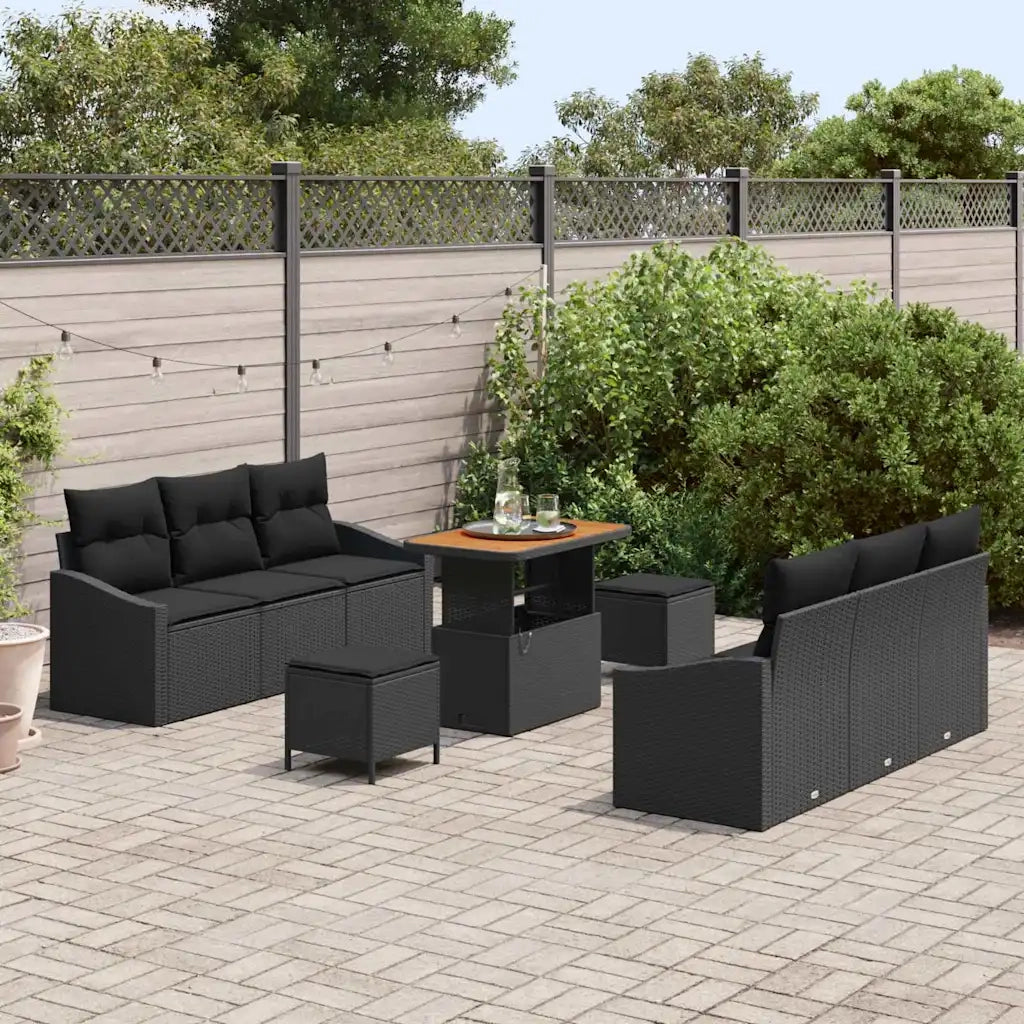 Set Divano da Giardino con cuscino con archiviazione 9 pcs Nero 3364559