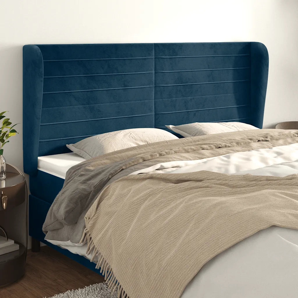 Testiera ad Orecchio Blu Scuro 183x23x118/128 cm in Velluto
