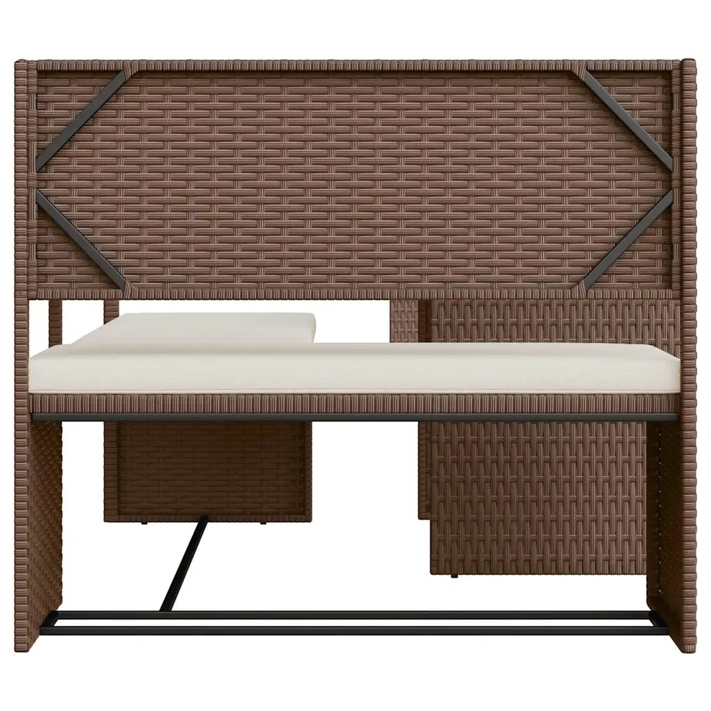 Divano da Giardino con Tavolo e Cuscini a L Marrone Polyrattan 362346