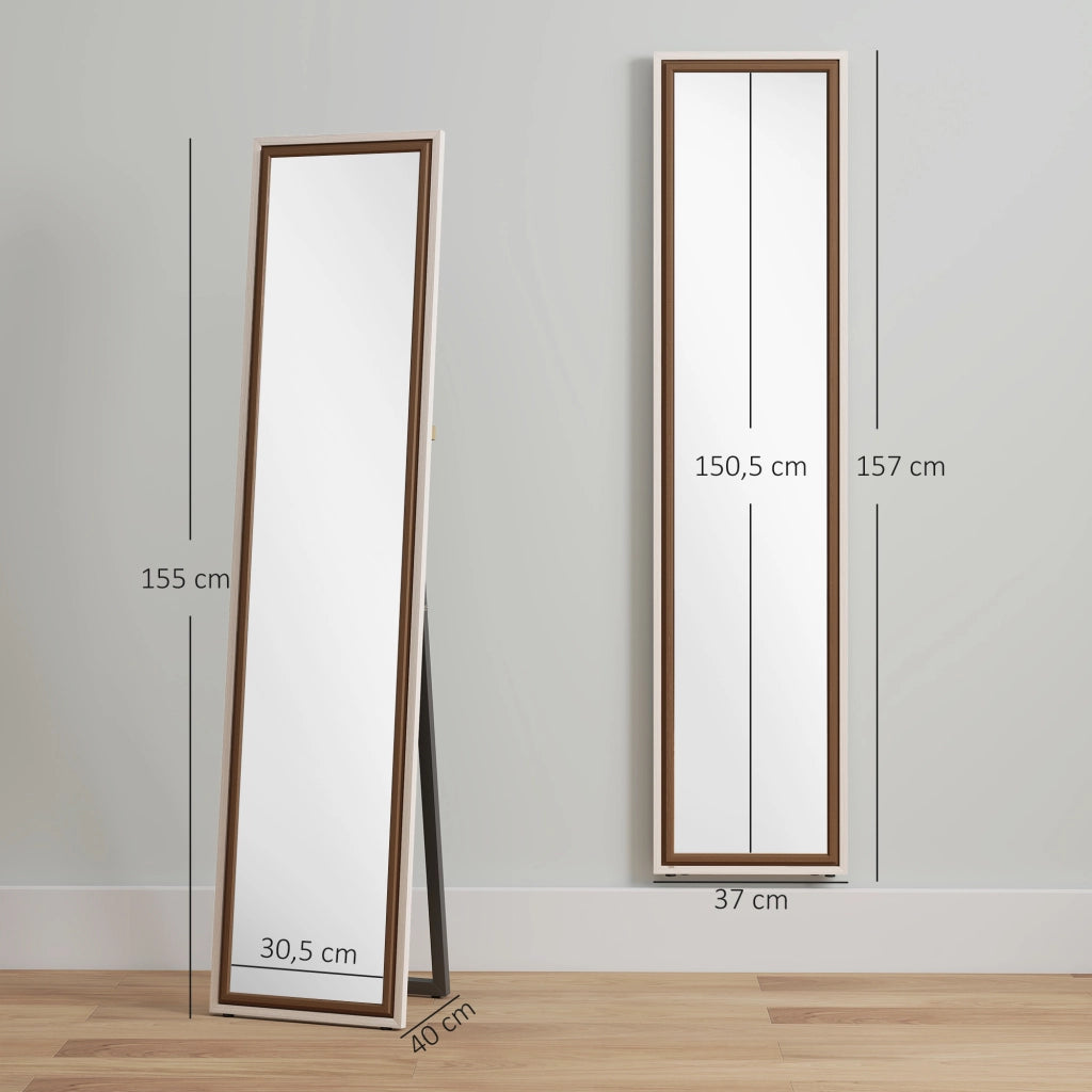 Specchio a Pieno Corpo ¨C Minimal ¨C Bianco e Marrone 157x37 cm