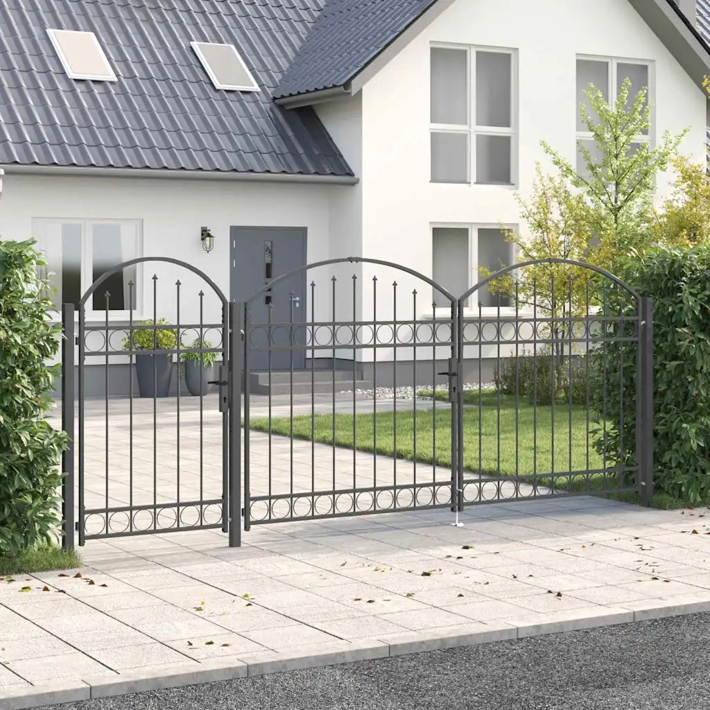 Cancello da Giardino con Parte Superiore Arcuata Assen Grigio 42008955