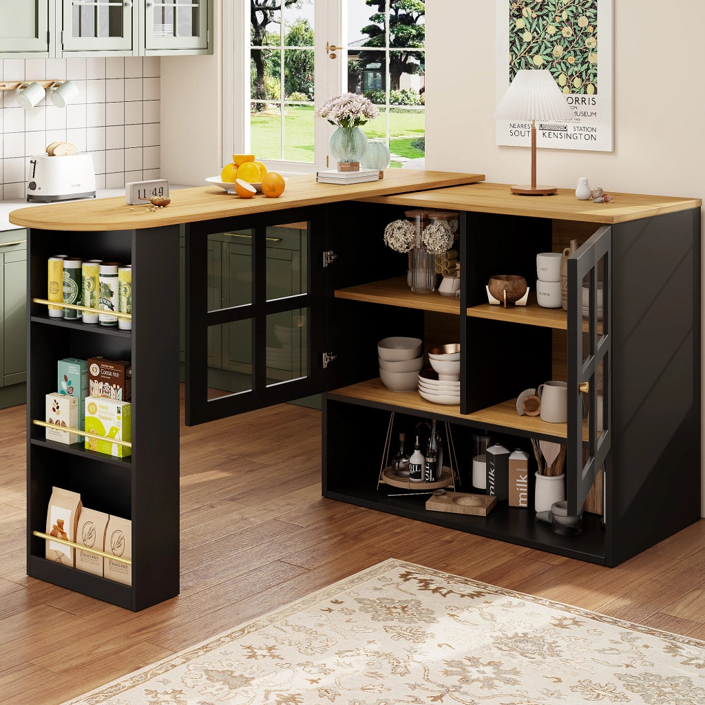 Credenza Girevole 360¡ã con Vetro e Ripiani ¨C MINIMAL ¨C Nero