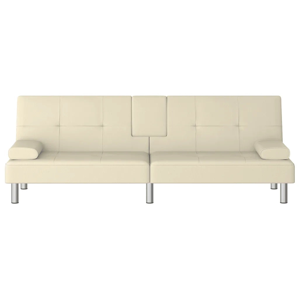Divano Letto con Portabicchieri-Sofa Letto-Daybed in Similpelle Crema