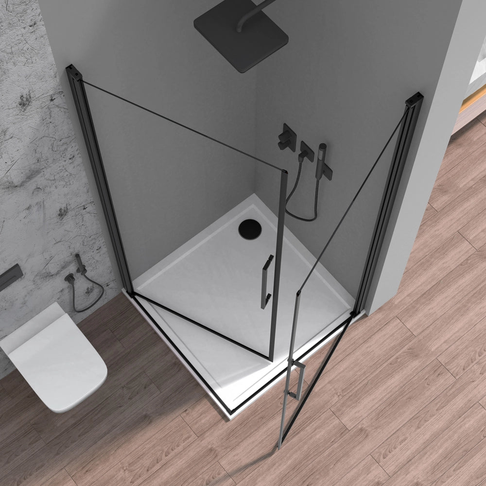 Box doccia angolare 80x90 in vetro temperato  doppio battente con profili nero Neos