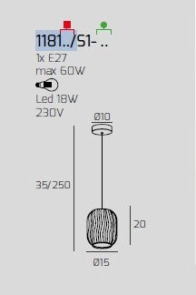 SOSPENSIONE OTTONE SAT. 1 LUCE VETRO TRASPARENTE 1181OS-S1-TR
