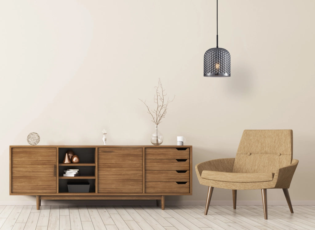 Lampada a sospensione Italux Renti vetro fumé nero E27