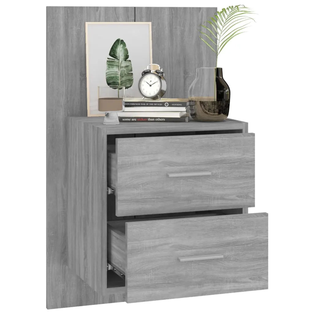 Set di 2 Comodini | Armadio da Notte | Mobiletto da notte a Muro Grigio Sonoma