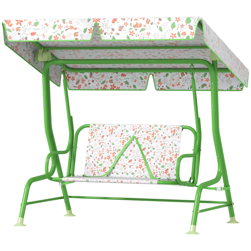 Dondolo per Bambini a 2 Posti con Tettuccio ¨C Xylo ¨C Verde, 112x75x120 cm