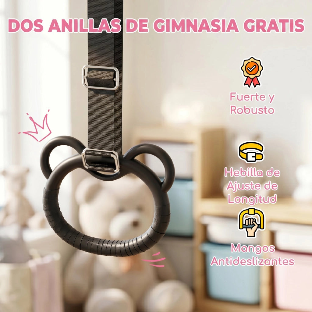 Sbarra Ginnastica per Bambini Regolabile in Altezza con Anelli ¨C Minimal ¨C Rosa