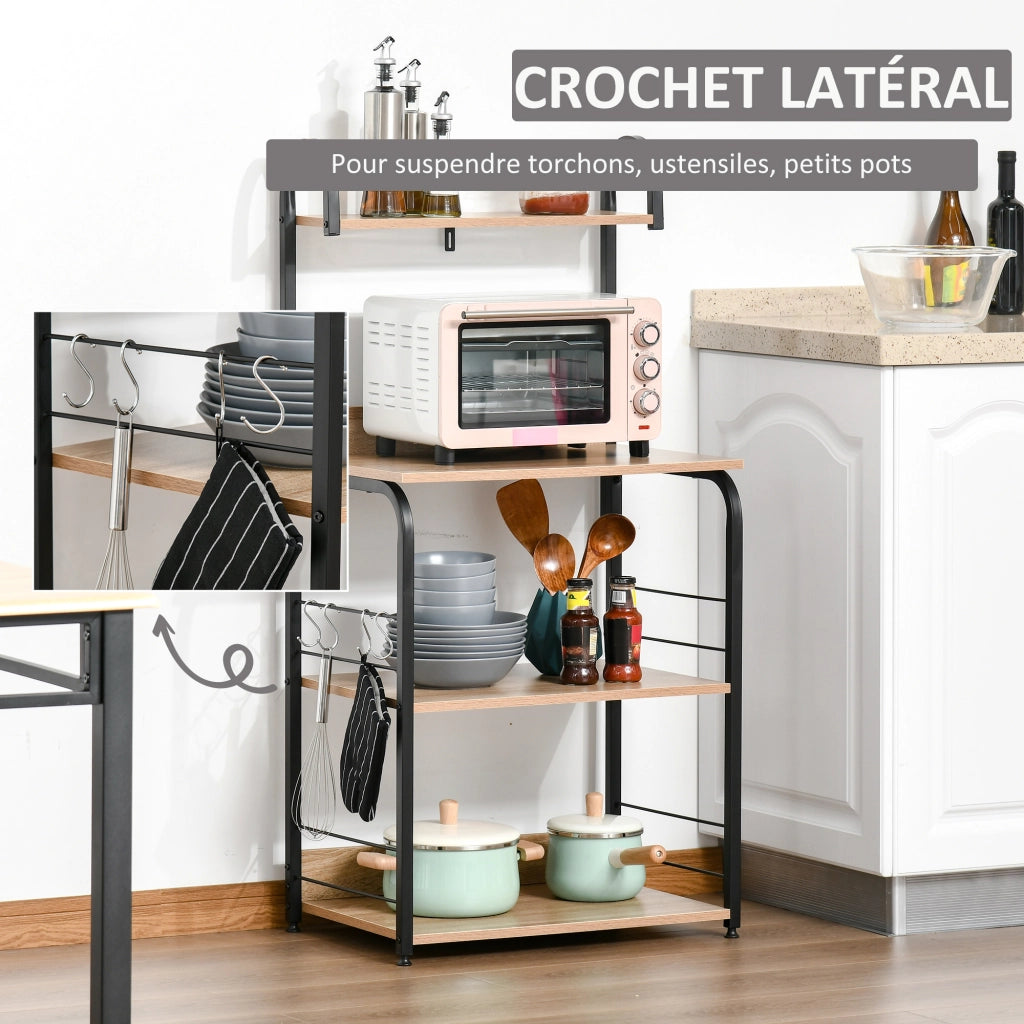 Mobile Cucina Eta'g¨¨re Microonde ¨C Zephmum ¨C Effetto Legno Naturale Struttura Acciaio Nero