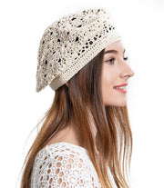 Cappello Casual per Donna - Fatto a Mano - Beige - Fiorellato - Comodo - Adatto per Donna - Modello Casual