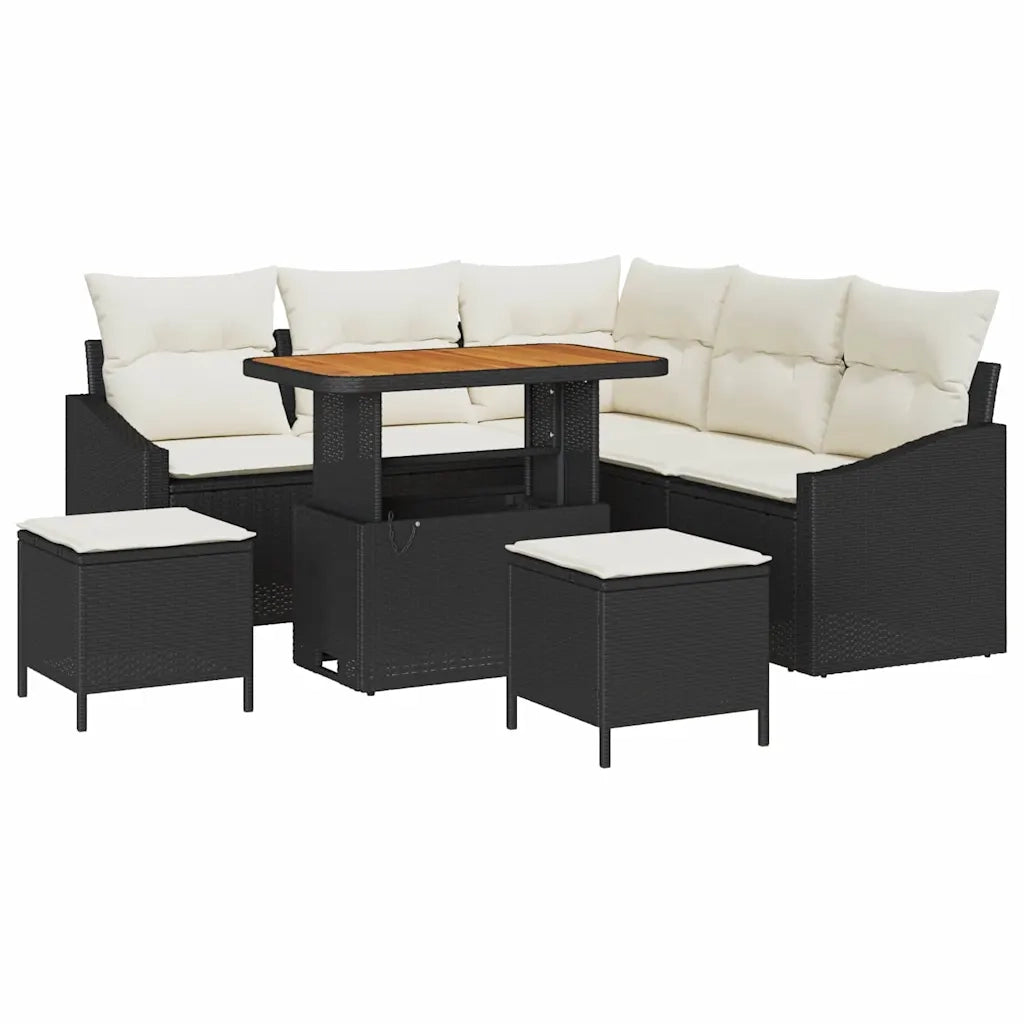 Set Divano da Giardino con cuscino 8 pcs Nero polyrattan 3362655