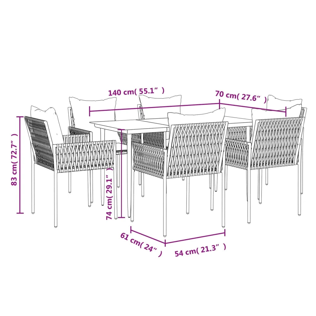 Set Pranzo da Giardino 7 pz con Cuscini in Polyrattan e Acciaio 3187054