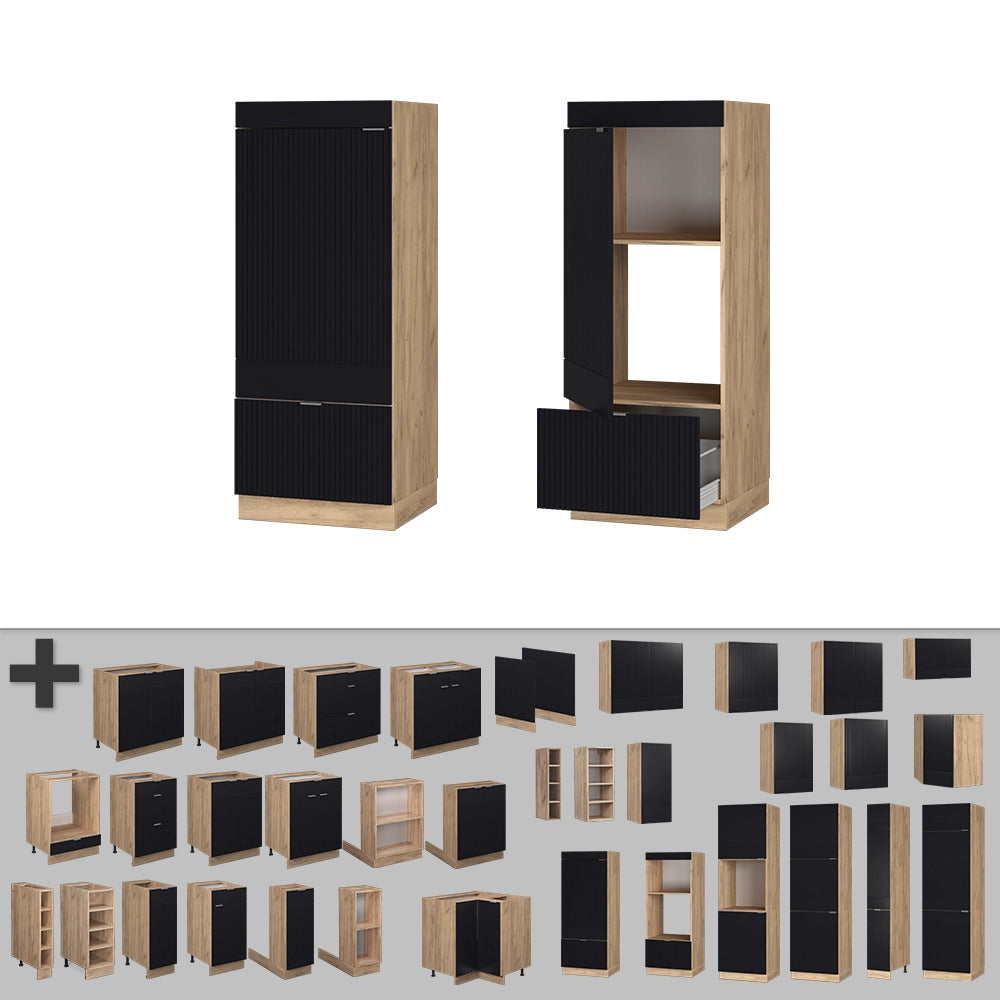 Mobile cucina microonde Fame-Line Nero rigato/Rovere dorato 60 cm Vicco