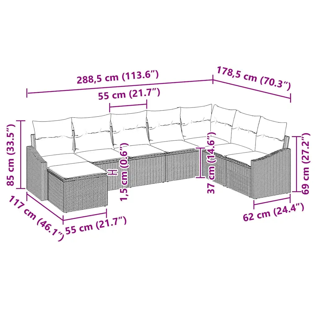 Set di divani con cuscino 8 pcs Marrone polyrattan 3346838