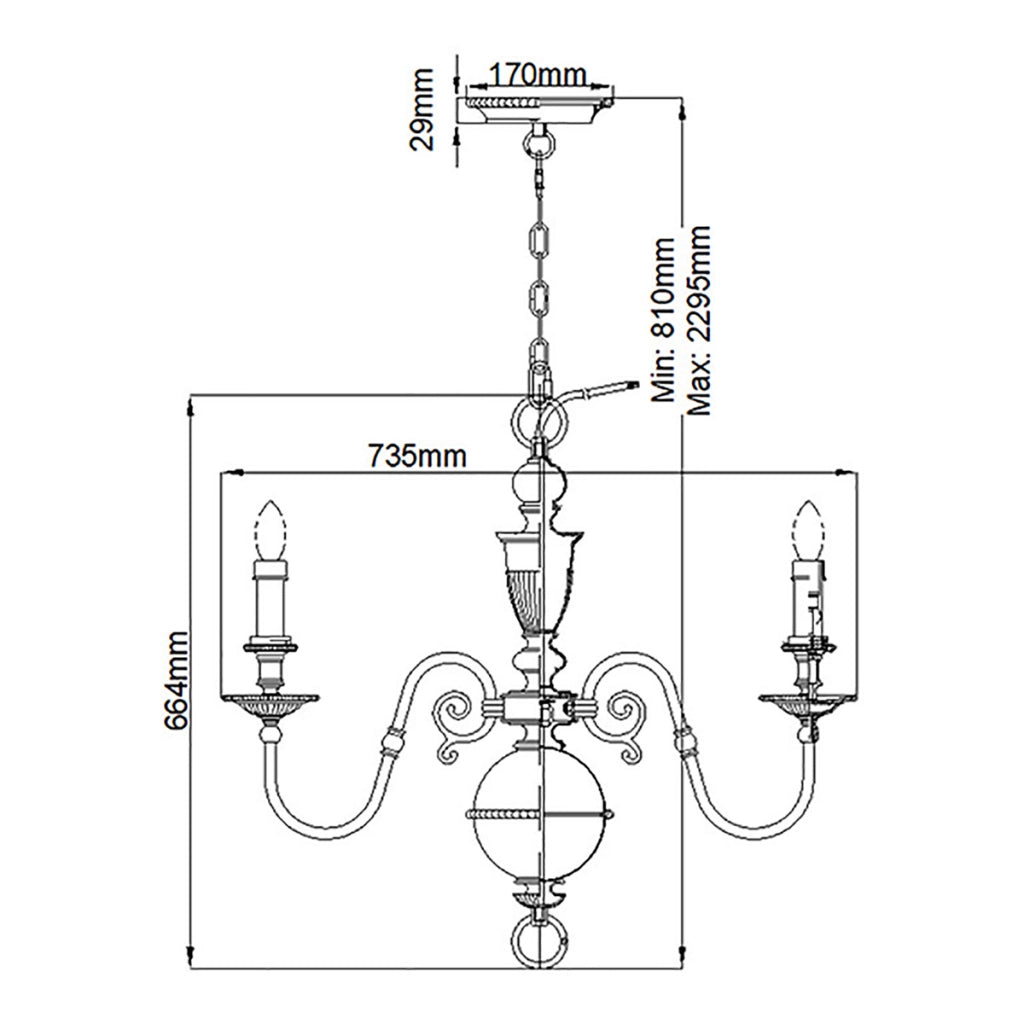 Lampadario Cambridge ottone ossidato 6xE14 Hinkley