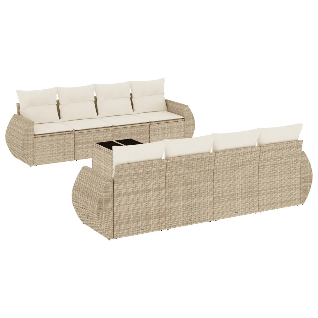 Set Divano da Giardino 9 pz con Cuscini Beige in Polyrattan 3221147