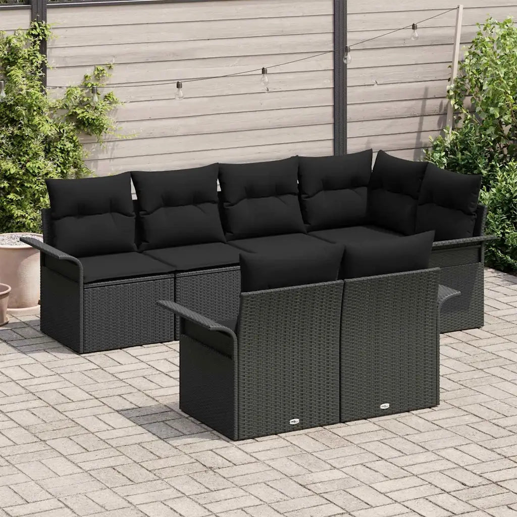 Set Divano da Giardino con cuscino 7 pcs Nero polyrattan 3345403
