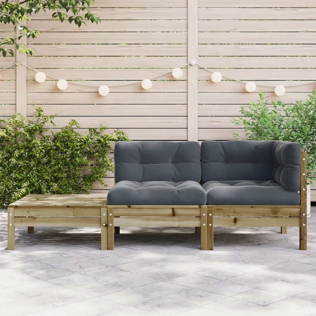 Divano Giardino con Cuscini e Poggiapiedi Legno Pino Impregnato