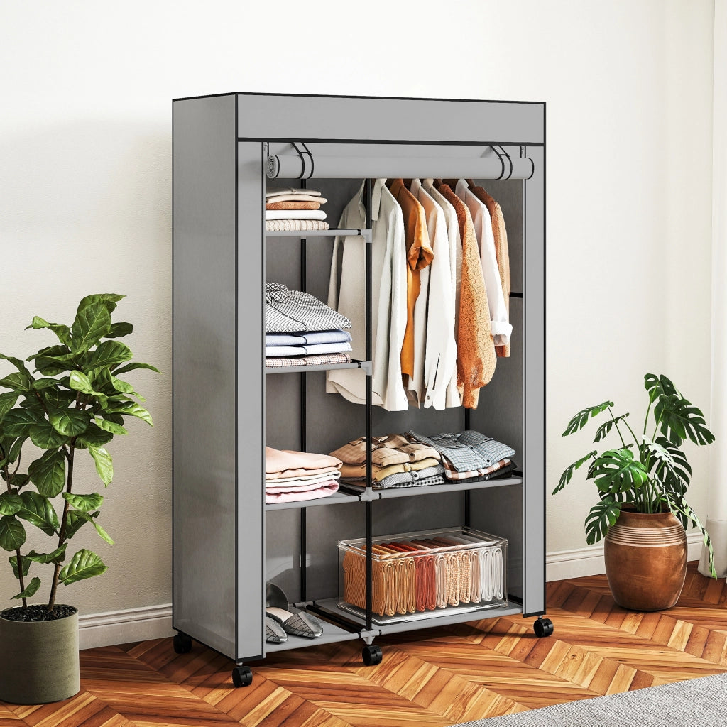 Armadio in Tessuto con 6 Ripiani e Appendiabiti ¨C Minimal ¨C Grigio Chiaro