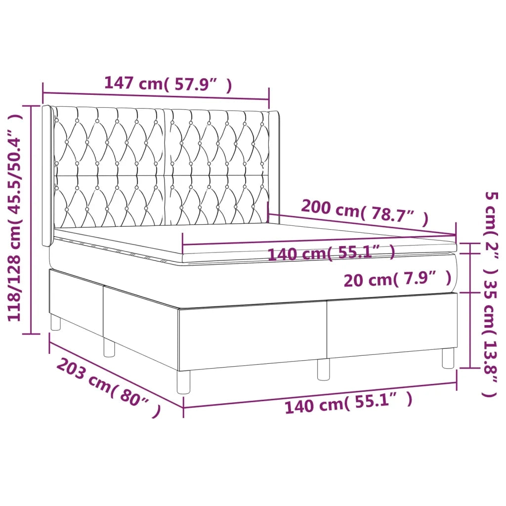 Letto a Molle con Materasso e LED Rosa 140x200 cm in Velluto 3139750