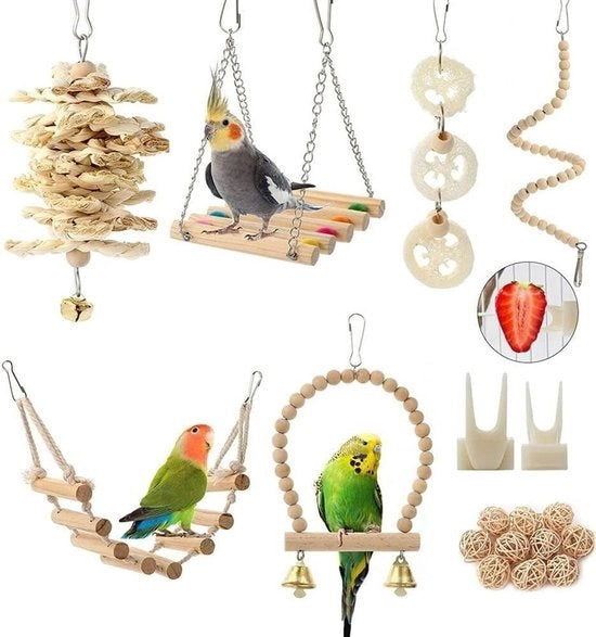 Set di giocattoli per uccelli - 18 pezzi - naturale e sicuro - per pappagalli e uccelli