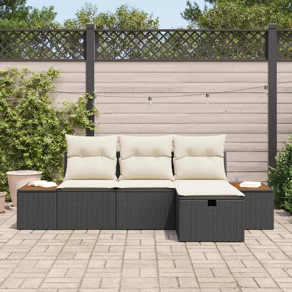 Set Divano da Giardino con cuscino 4 pcs Nero Poly Rattan