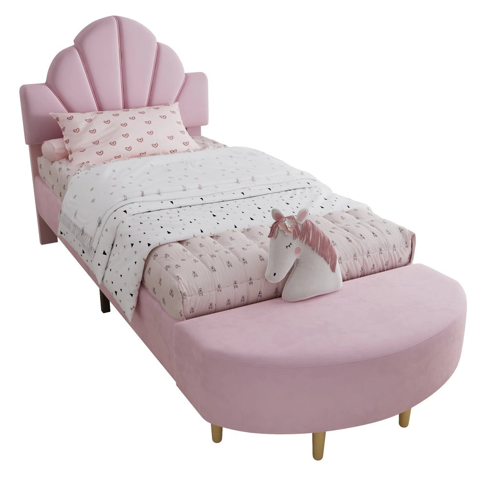 Letto Singolo Imbottito con Testiera in Velluto ¨C MINIMAL ¨C Rosa, 90x200 cm