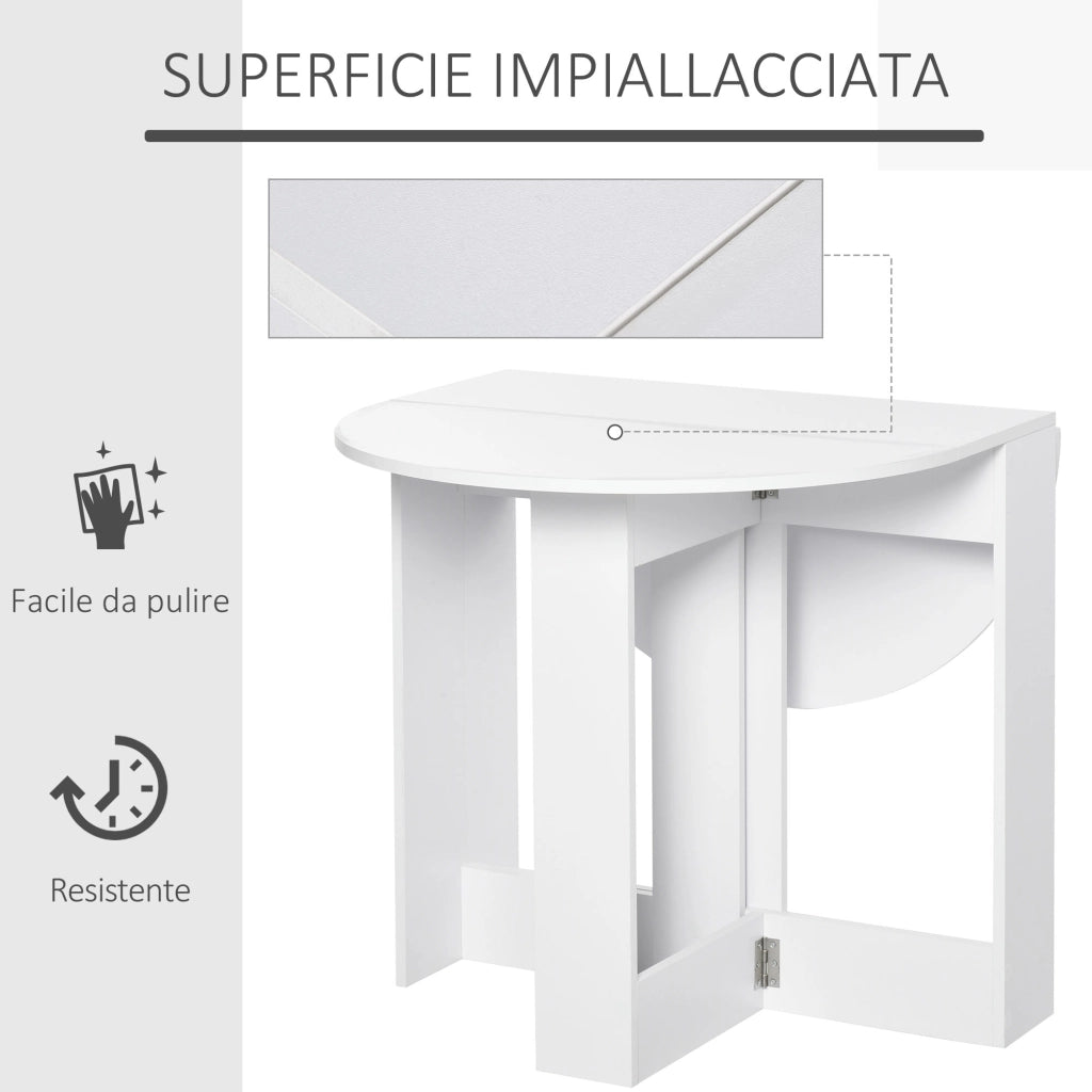 Tavolo Pieghevole da Pranzo a 2 Ribalte, Tavolo da Pranzo Allungabile in Legno Salvaspazio per Cucina e Soggiorno, 104x76x73.7 cm, Bianco