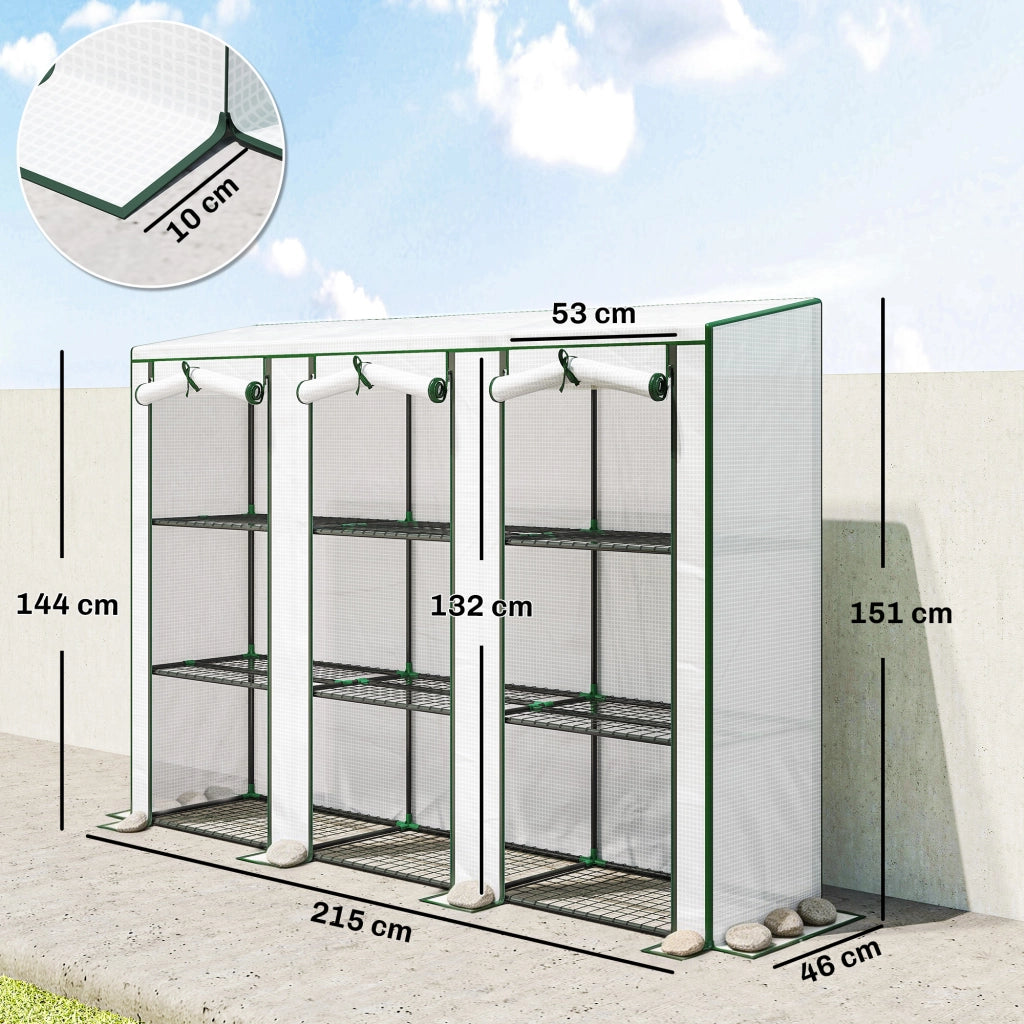 Serra da giardino 3 piani con ripiani - Xylo - 3 porte avvolgibili bianco 215x46x151 cm