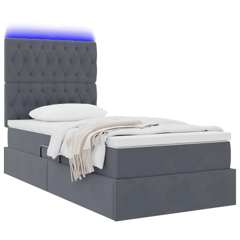Letto con contenitore e LED Grigio scuro 90 x 190 cm Velluto