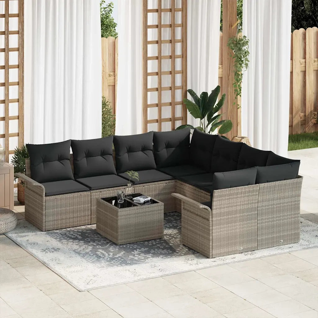 Set Divano da Giardino 9 pcs Grigio chiaro Poly Rattan 3345302