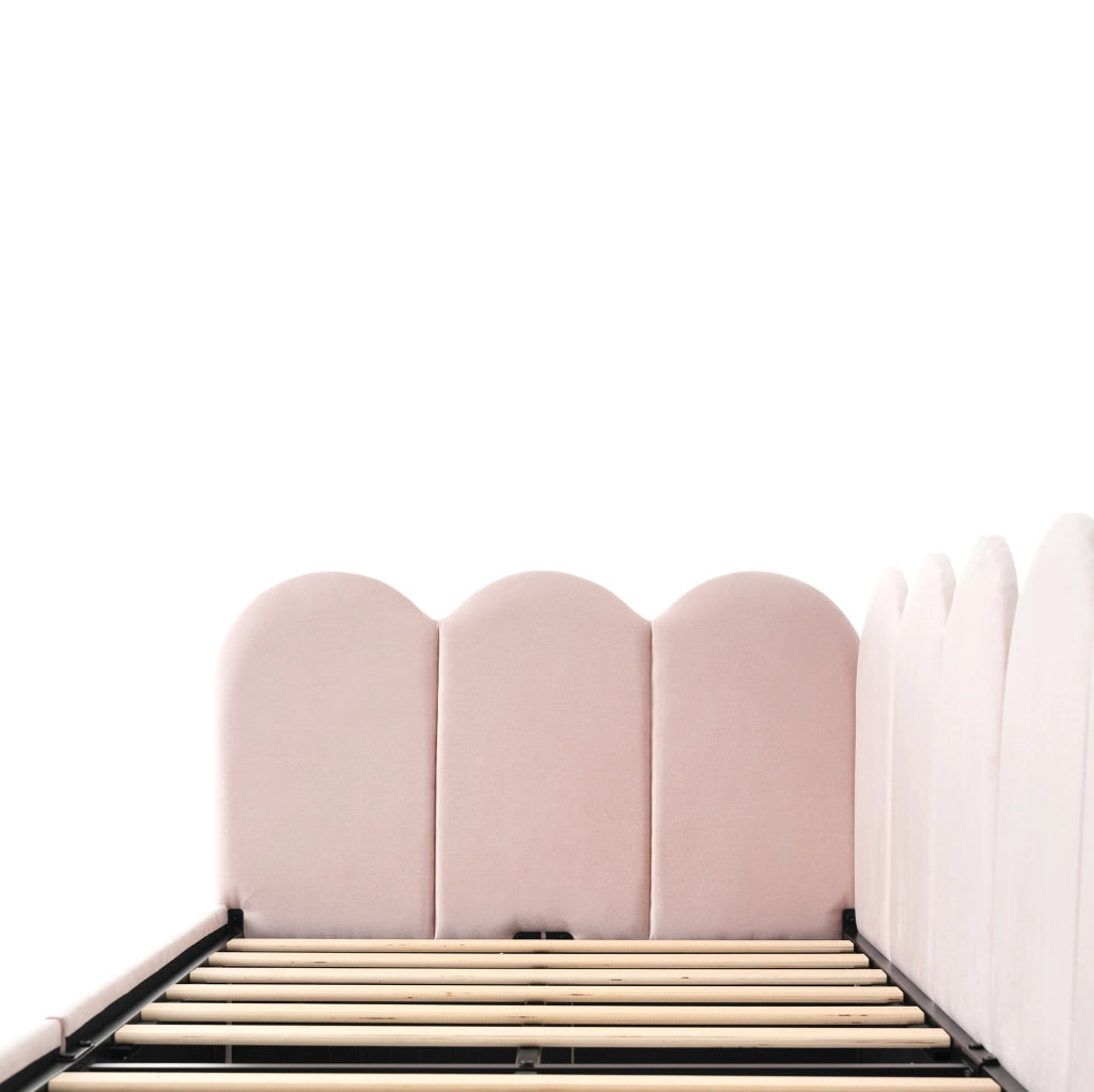 Letto singolo imbottito in velluto con 2 cassetti e rete 90x200 cm, rosa