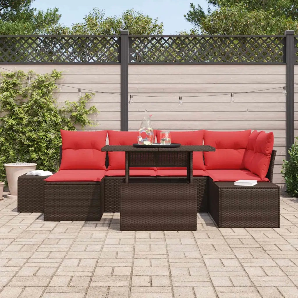Set Divano da Giardino con cuscino 7 pcs Marrone e rosso 3349220