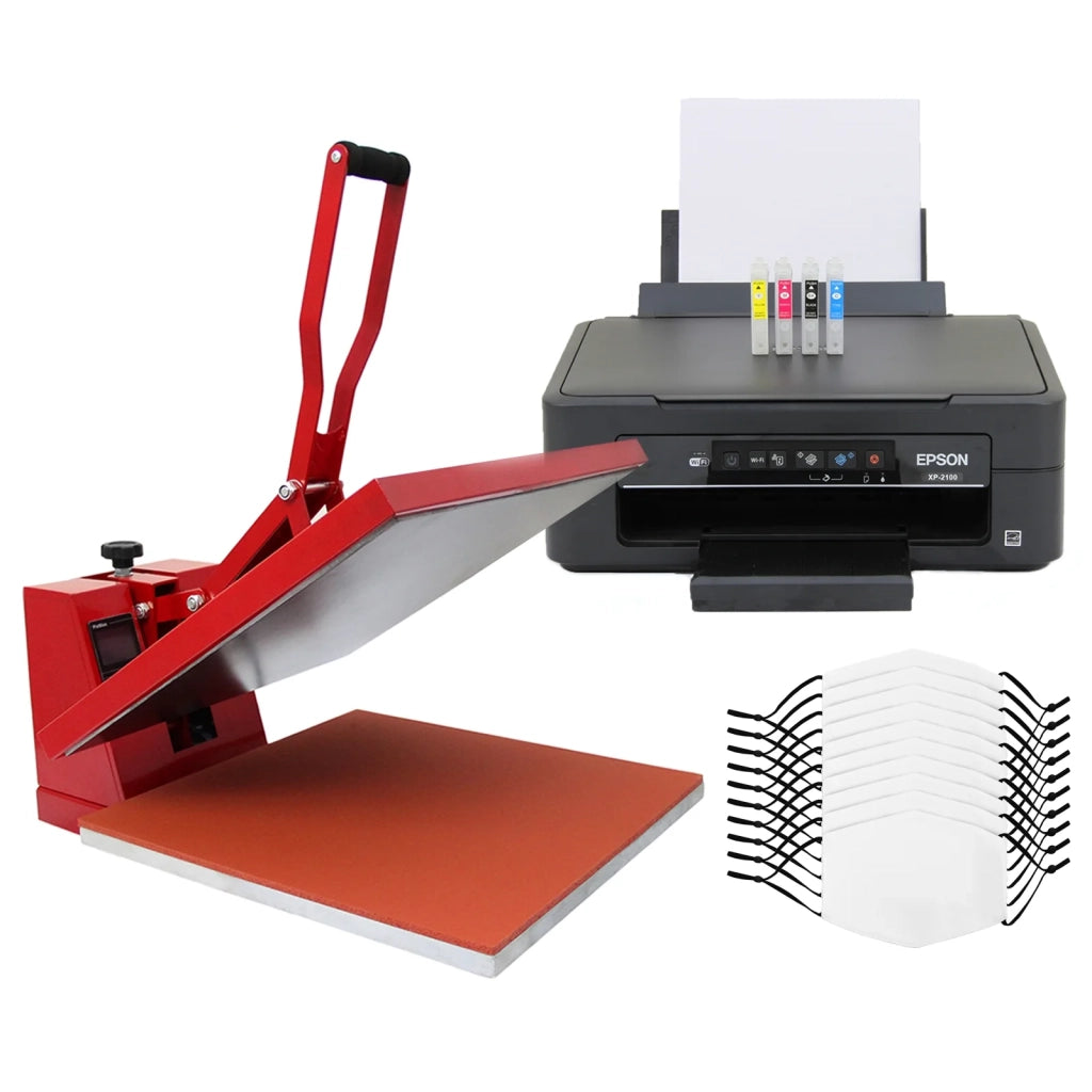 Kit Sublimazione Pressa a Caldo - 38x38 Stampante a Cartucce & 10 Mascherine